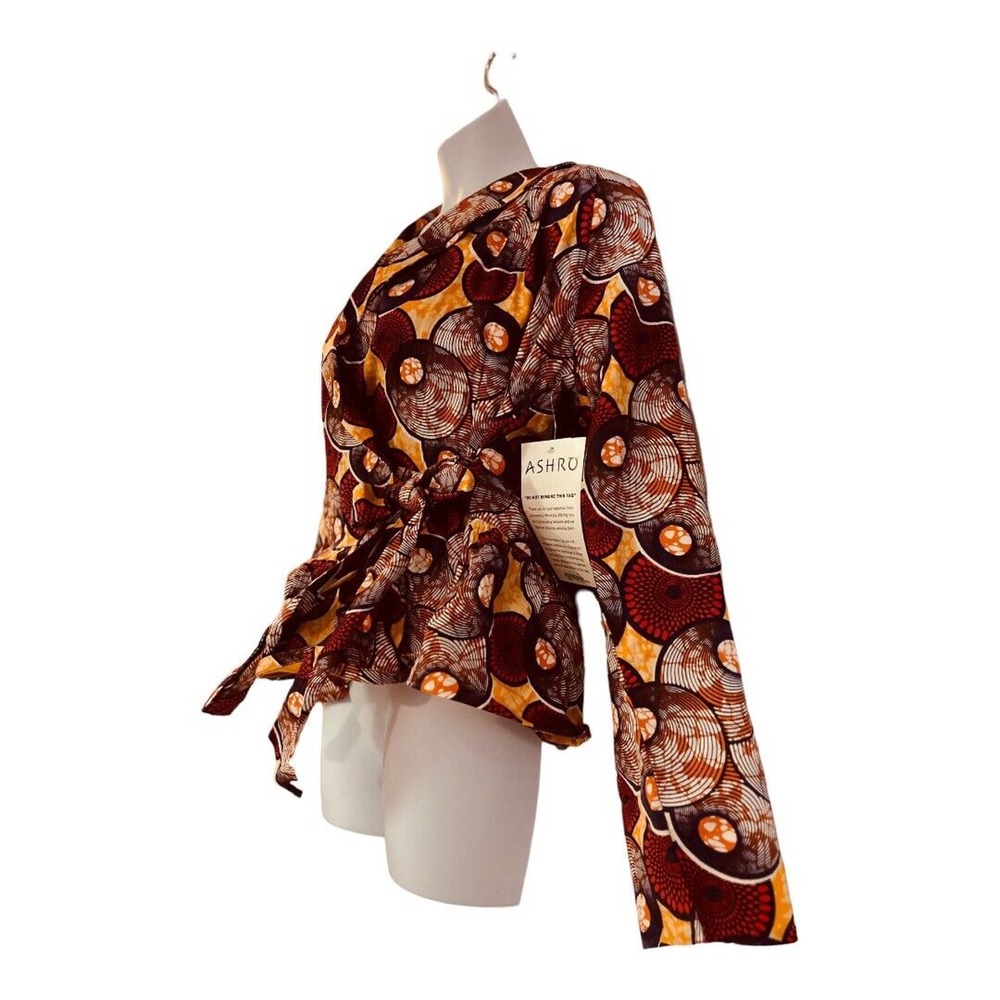 Ashro 100% Cotton African Print Double Peplum Wrap Ruffle Skirt Set Church Suit - Picture 9 of 16